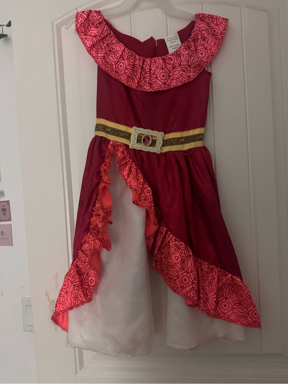 Girls Pink Maroon Princess Costume Dress with Gold Belt